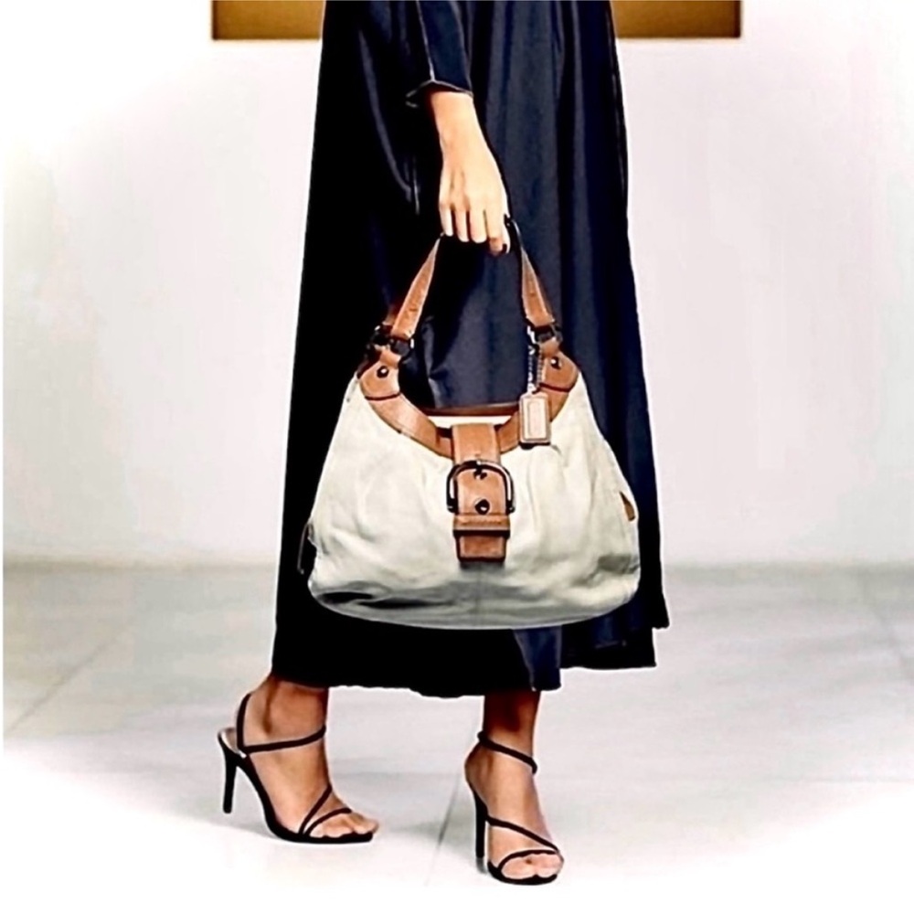 Coach Soho Lynne hobo handbag in white leather with brown leather trim